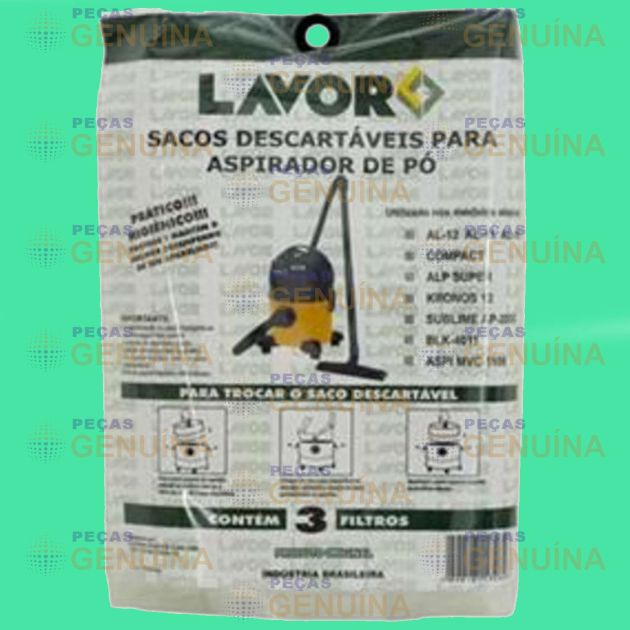 SACO DESCARTAVEL LAVOR COMPACT / AL12 / SUBLIME / KRONOS / ALP SUPER 12L - KIT C/ 3 UN